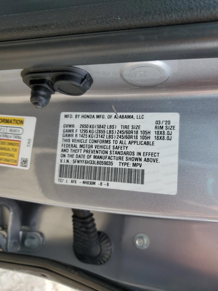 2020 Honda Pilot Ex VIN: 5FNYF6H33LB059035 Lot: 91441845