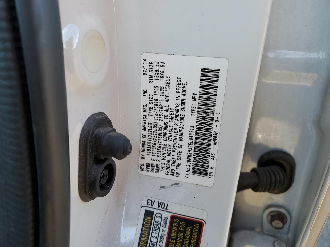 2014 Honda Cr-V Lx VIN: 5J6RM3H33EL040715 Lot: 91969845