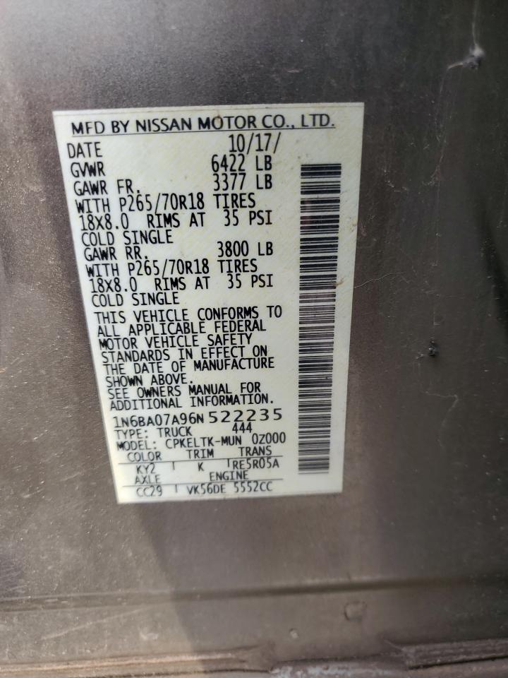 2006 Nissan Titan Xe VIN: 1N6BA07A96N522235 Lot: 92740545