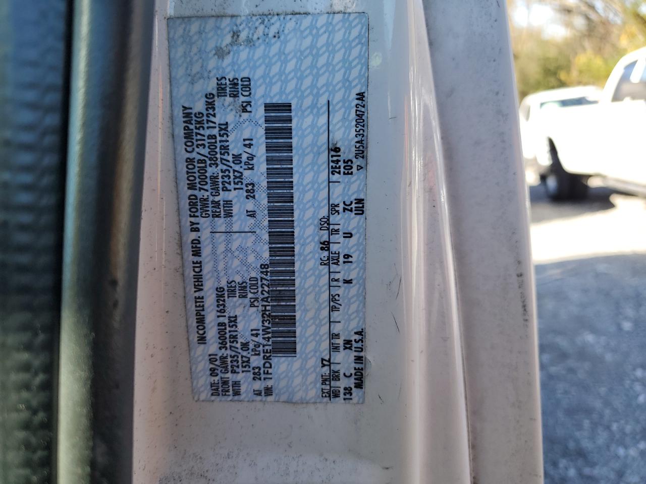 2002 Ford Econoline E150 Van VIN: 1FDRE14W32HA22748 Lot: 91412935