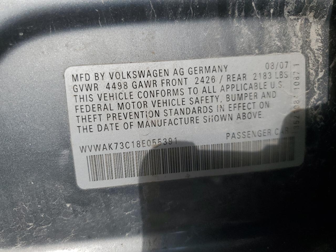 2008 Volkswagen Passat Komfort VIN: WVWAK73C18E055391 Lot: 91234505