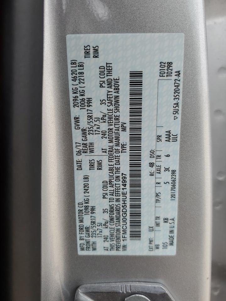 2017 Ford Escape Se VIN: 1FMCU0GD5HUE14997 Lot: 90370645