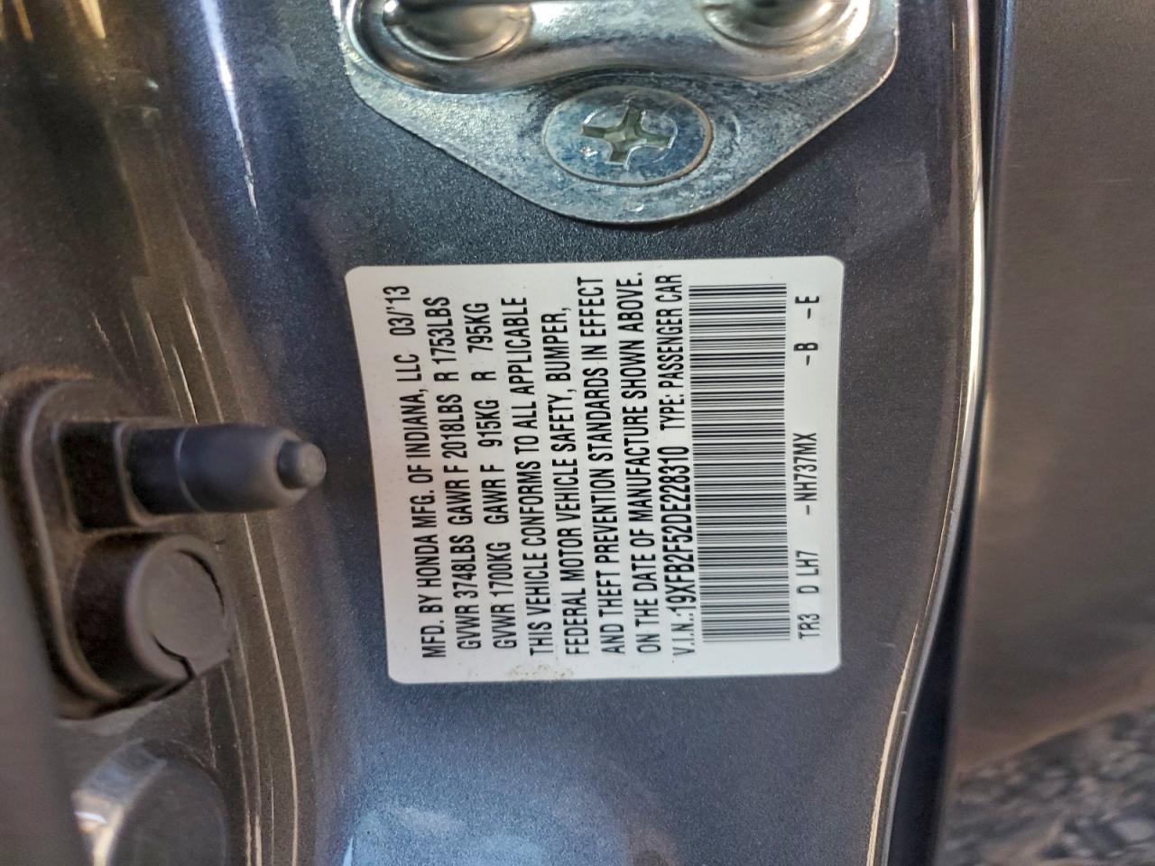 2013 Honda Civic Lx VIN: 19XFB2F52DE228310 Lot: 94403245