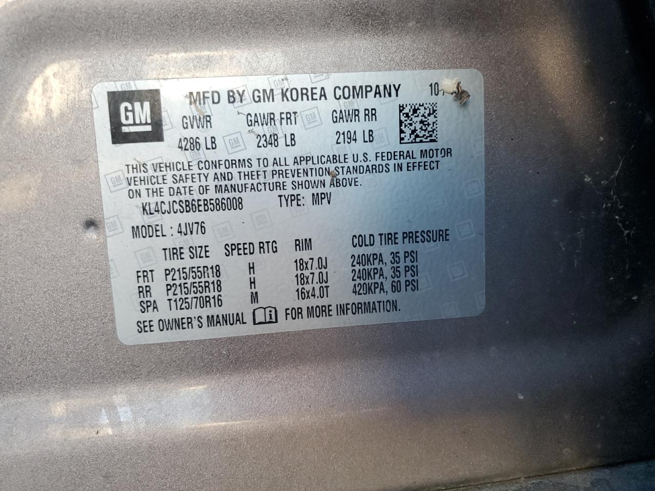 2014 Buick Encore VIN: KL4CJCSB6EB586008 Lot: 90054625