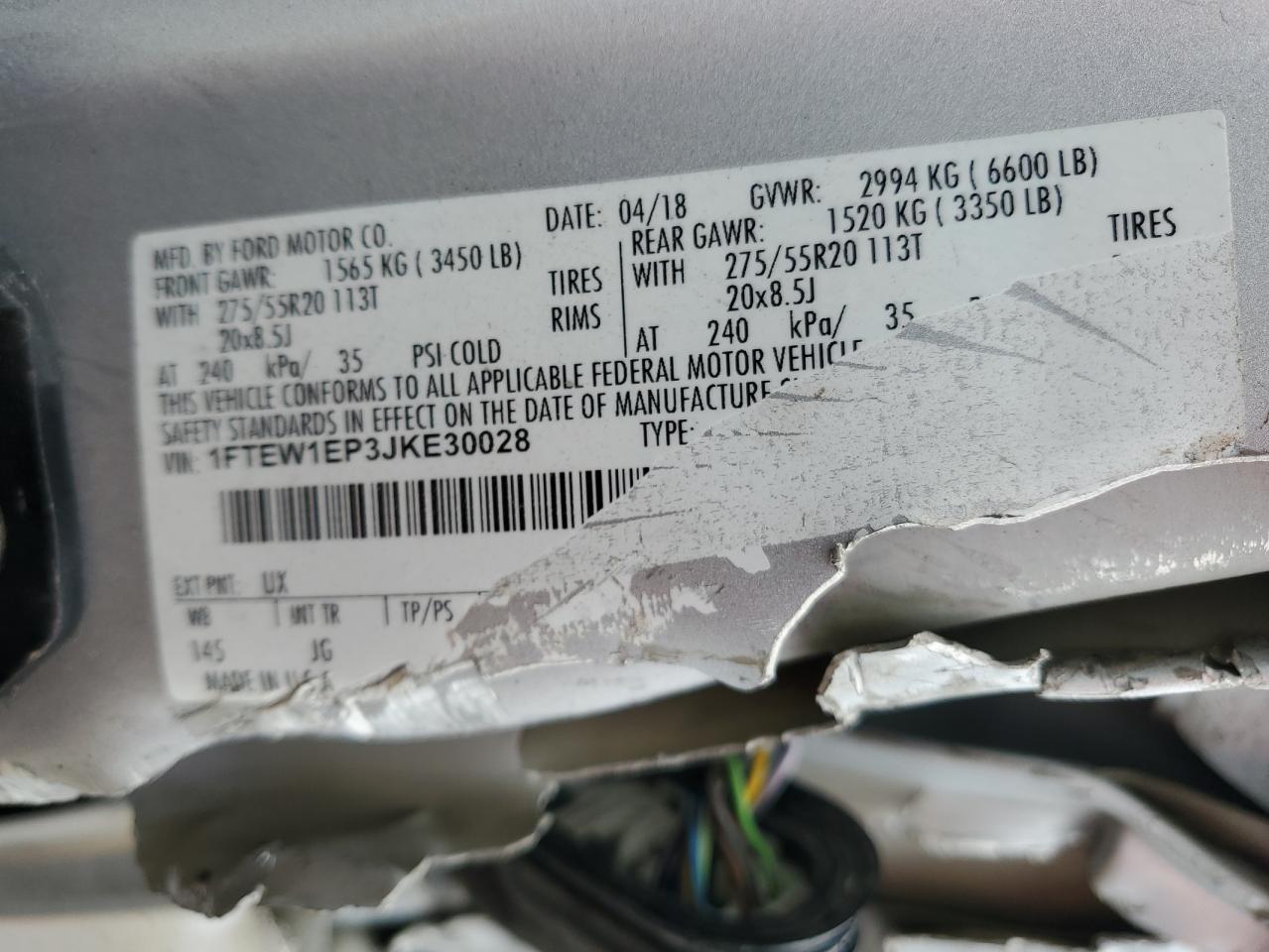 2018 Ford F150 Supercrew VIN: 1FTEW1EP3JKE30028 Lot: 92951475
