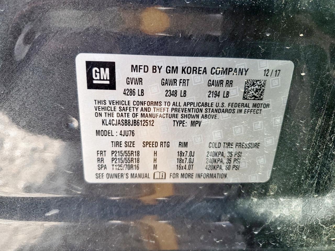 2018 Buick Encore Preferred VIN: KL4CJASB8JB612512 Lot: 92390325