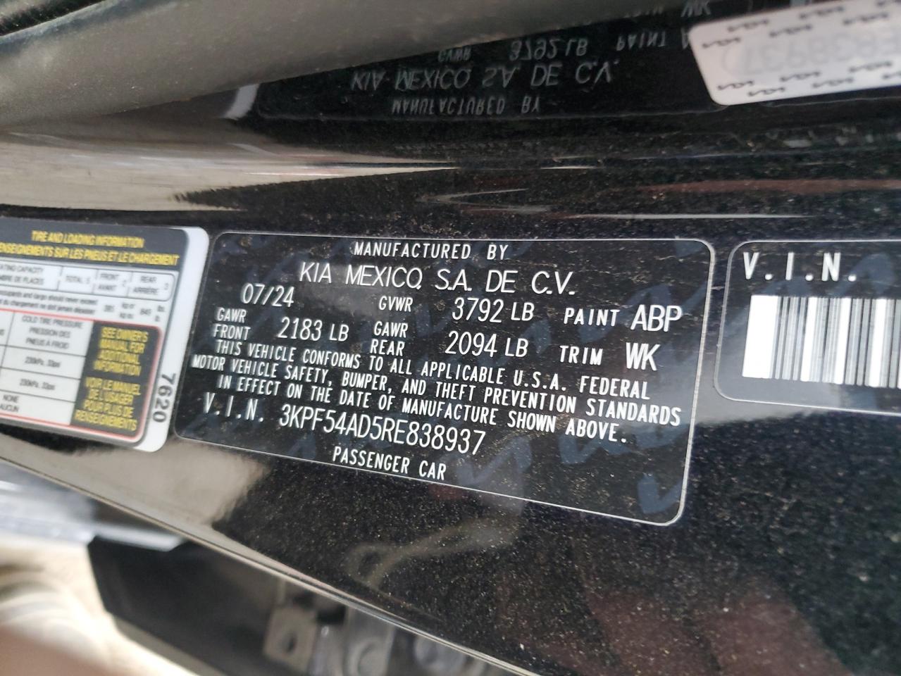 2024 Kia Forte Gt Line VIN: 3KPF54AD5RE838937 Lot: 91685105