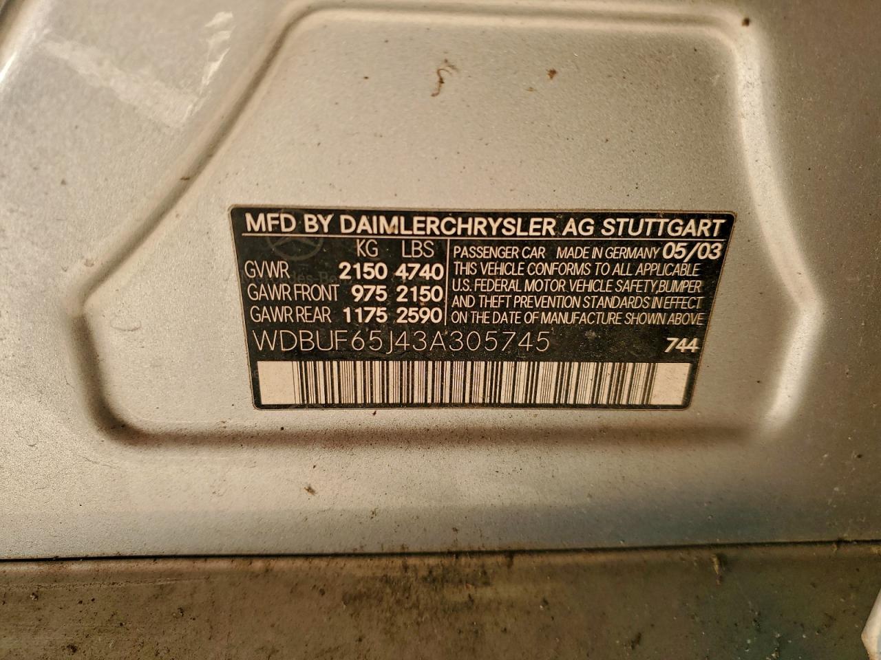 2008 Mercedes-Benz E 320 VIN: WDBUF65J43A305745 Lot: 94041235