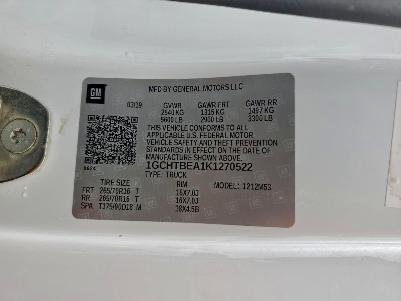 2019 Chevrolet Colorado VIN: 1GCHTBEA1K1270522 Lot: 93509225