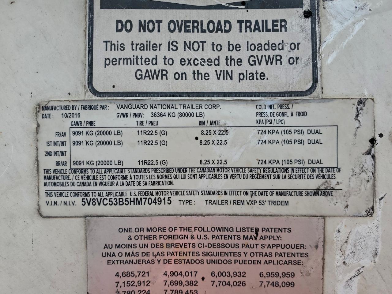 2017 Vanguard Trailer - Dry Van Trailer VIN: 5V8VC5385HM704915 Lot: 92603195