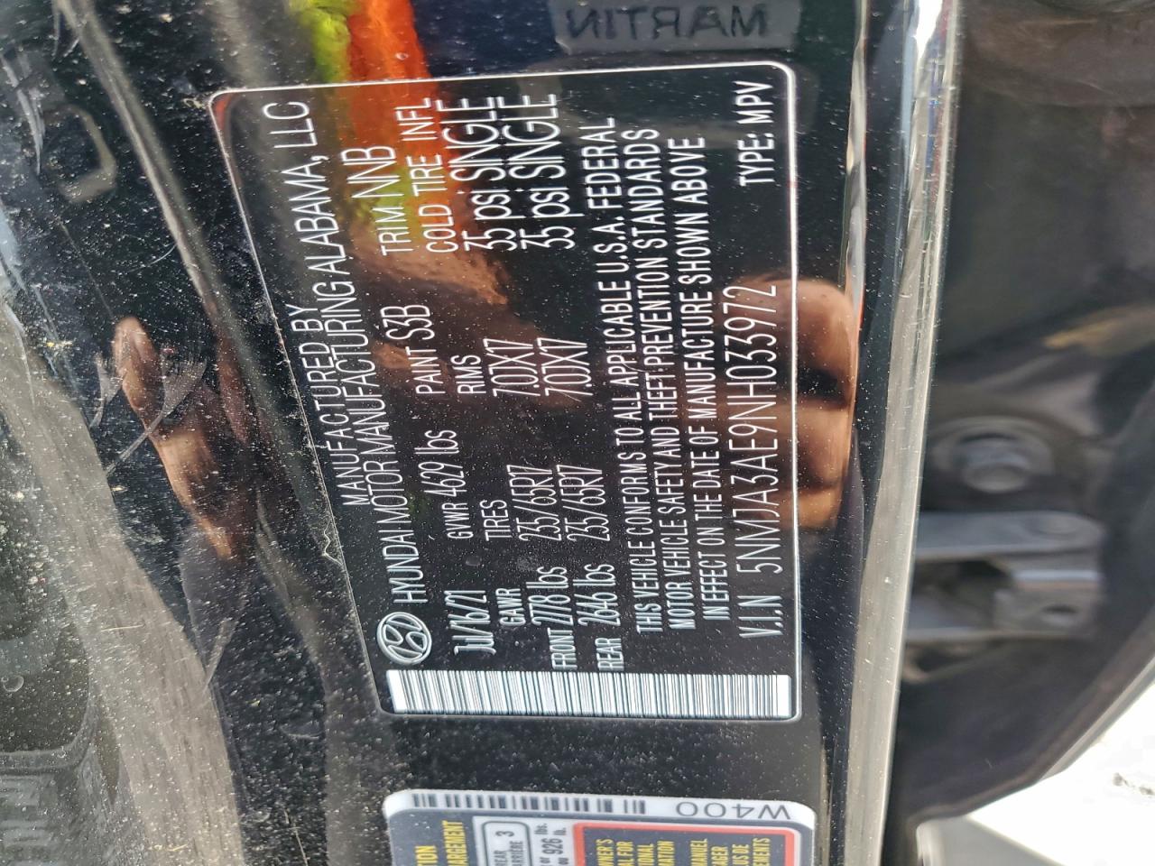 2022 Hyundai Tucson Se VIN: 5NMJA3AE9NH033972 Lot: 94065485