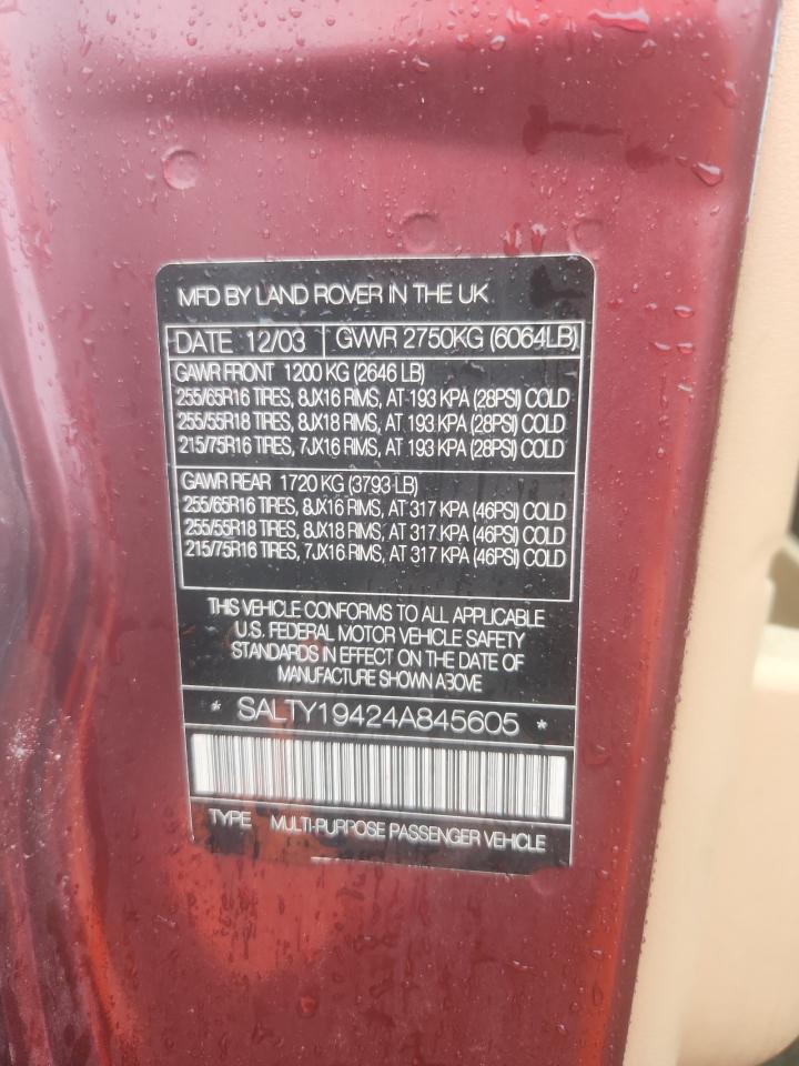 2004 Land Rover Discovery Ii Se VIN: SALTY19424A845605 Lot: 91890885