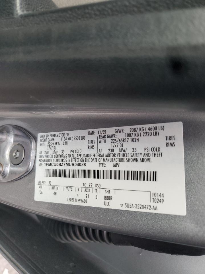 2021 Ford Escape Se VIN: 1FMCU0BZ7MUB04038 Lot: 92799945