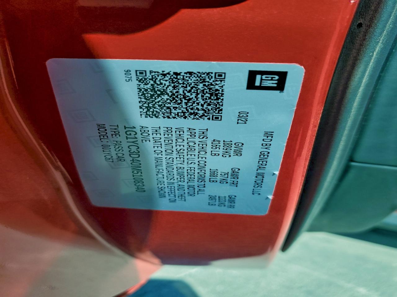 2021 Chevrolet Corvette Stingray 3Lt VIN: 1G1YC3D40M5108340 Lot: 93666865