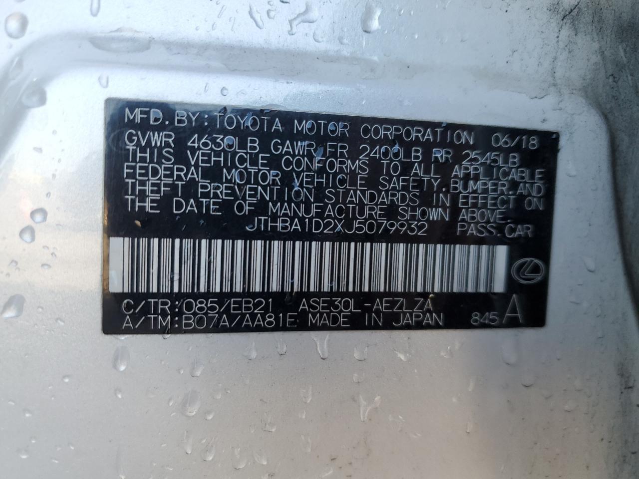 2018 Lexus Is 300 VIN: JTHBA1D2XJ5079932 Lot: 91569715