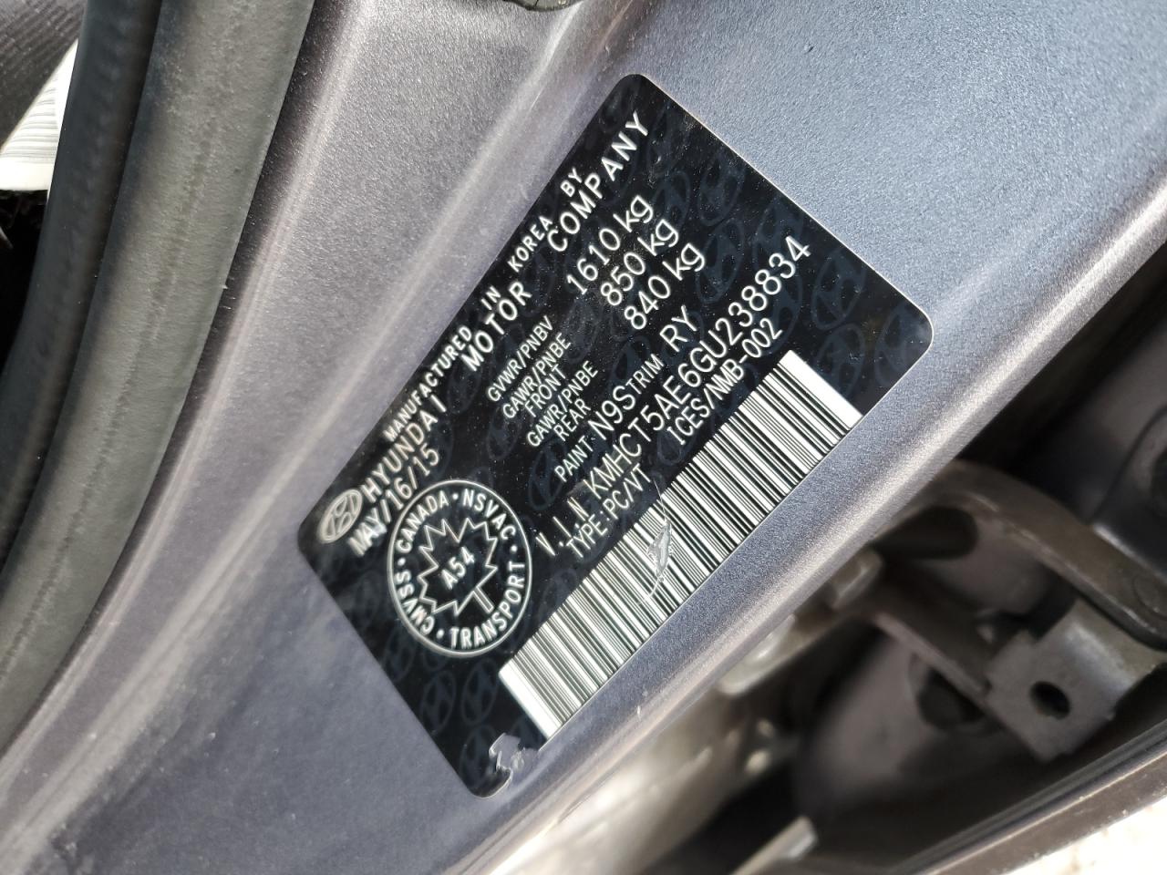 2016 Hyundai Accent Se VIN: KMHCT5AE6GU238834 Lot: 87252195