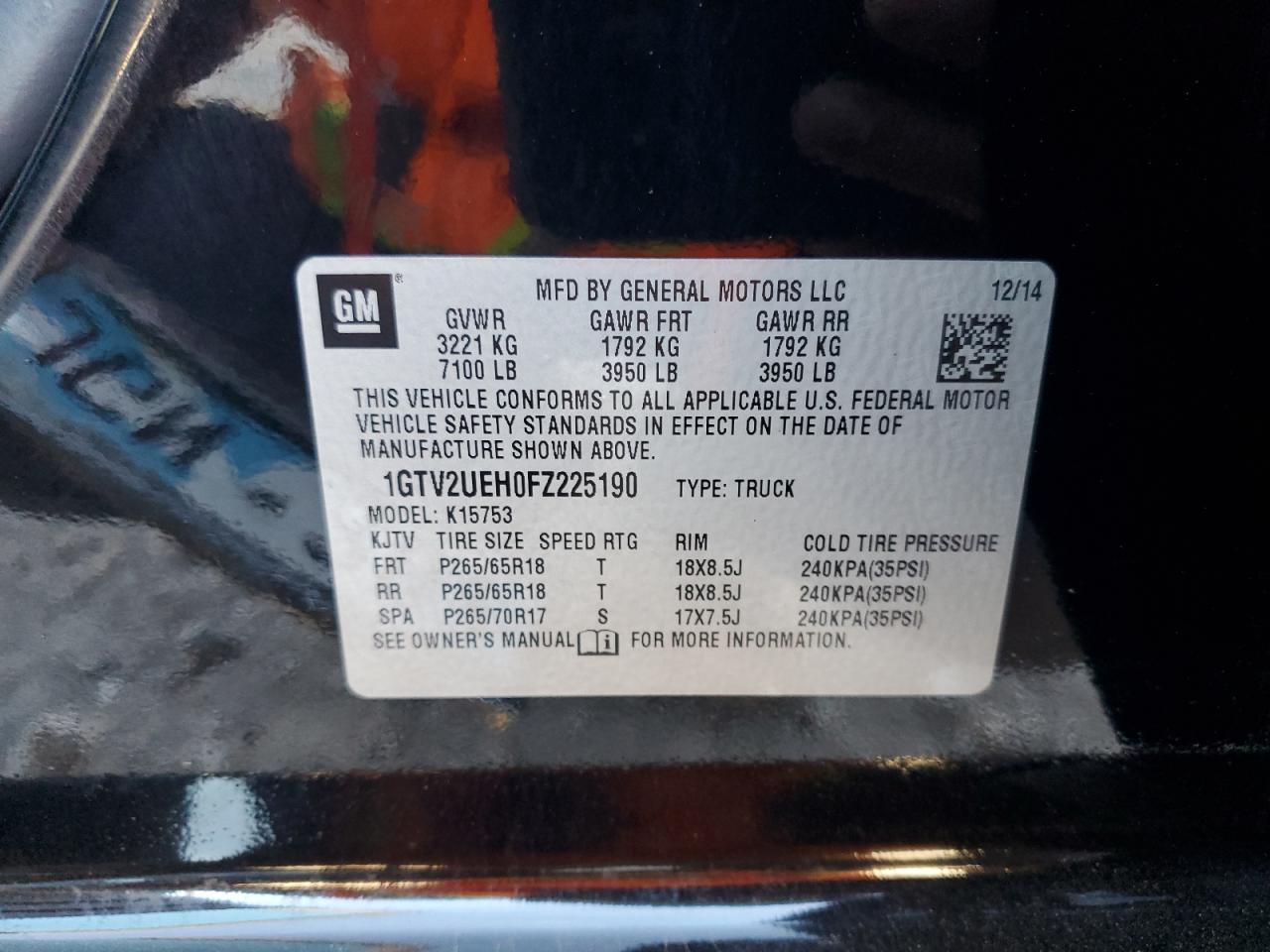 2015 GMC Sierra K1500 Sle VIN: 1GTV2UEH0FZ225190 Lot: 90725035