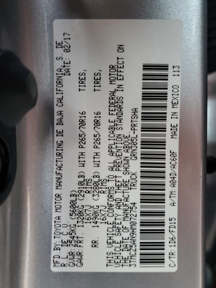 2017 Toyota Tacoma Double Cab VIN: 3TMCZ5AN9HM072754 Lot: 91941365