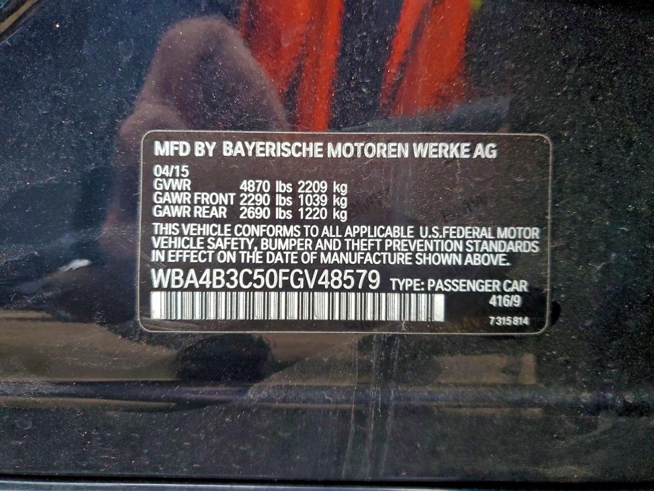 2015 BMW 435 Xi Gran Coupe VIN: WBA4B3C50FGV48579 Lot: 94090445