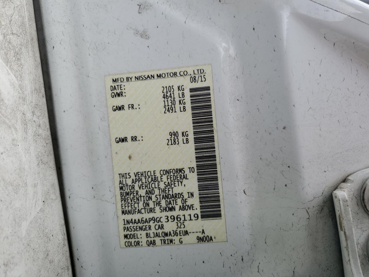 2016 Nissan Maxima 3.5S VIN: 1N4AA6AP9GC396119 Lot: 93658415