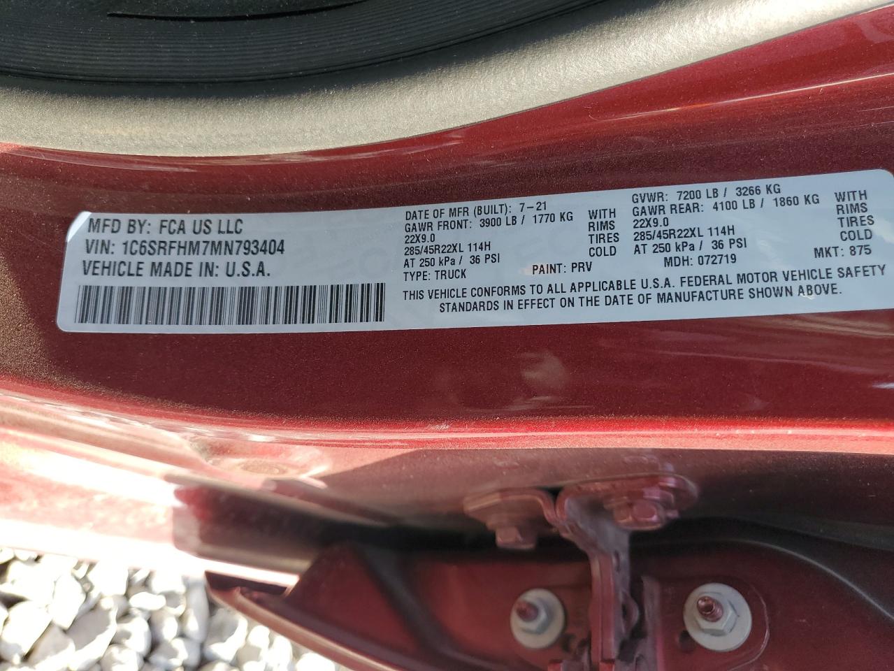 2021 Ram 1500 Limited VIN: 1C6SRFHM7MN793404 Lot: 93017805