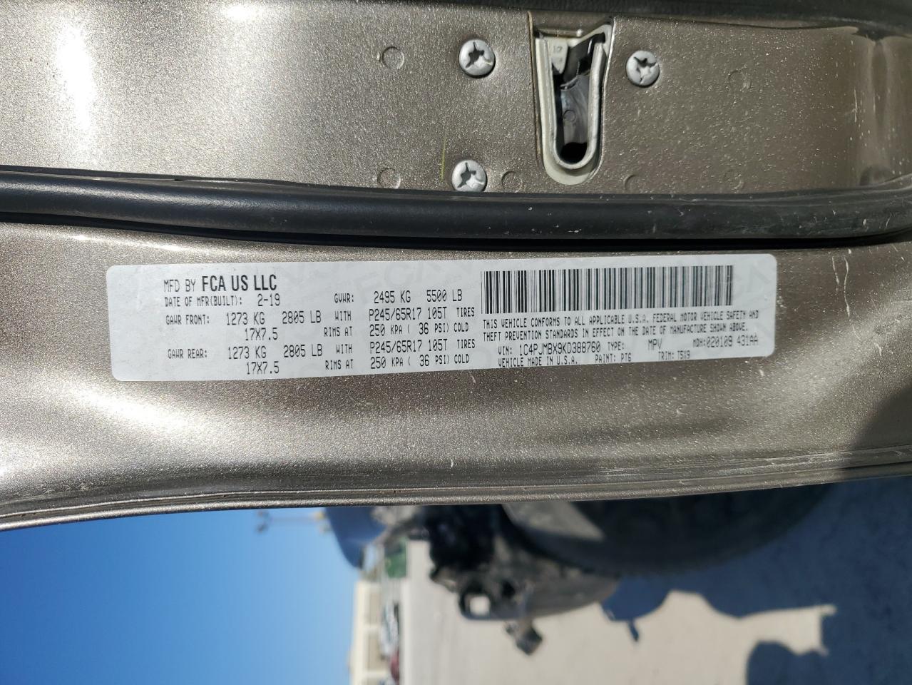 2019 Jeep Cherokee Trailhawk VIN: 1C4PJMBX9KD388760 Lot: 91000775