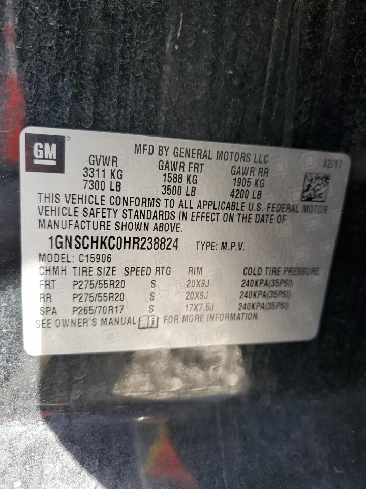 2017 Chevrolet Suburban C1500 Lt VIN: 1GNSCHKC0HR238824 Lot: 92032705