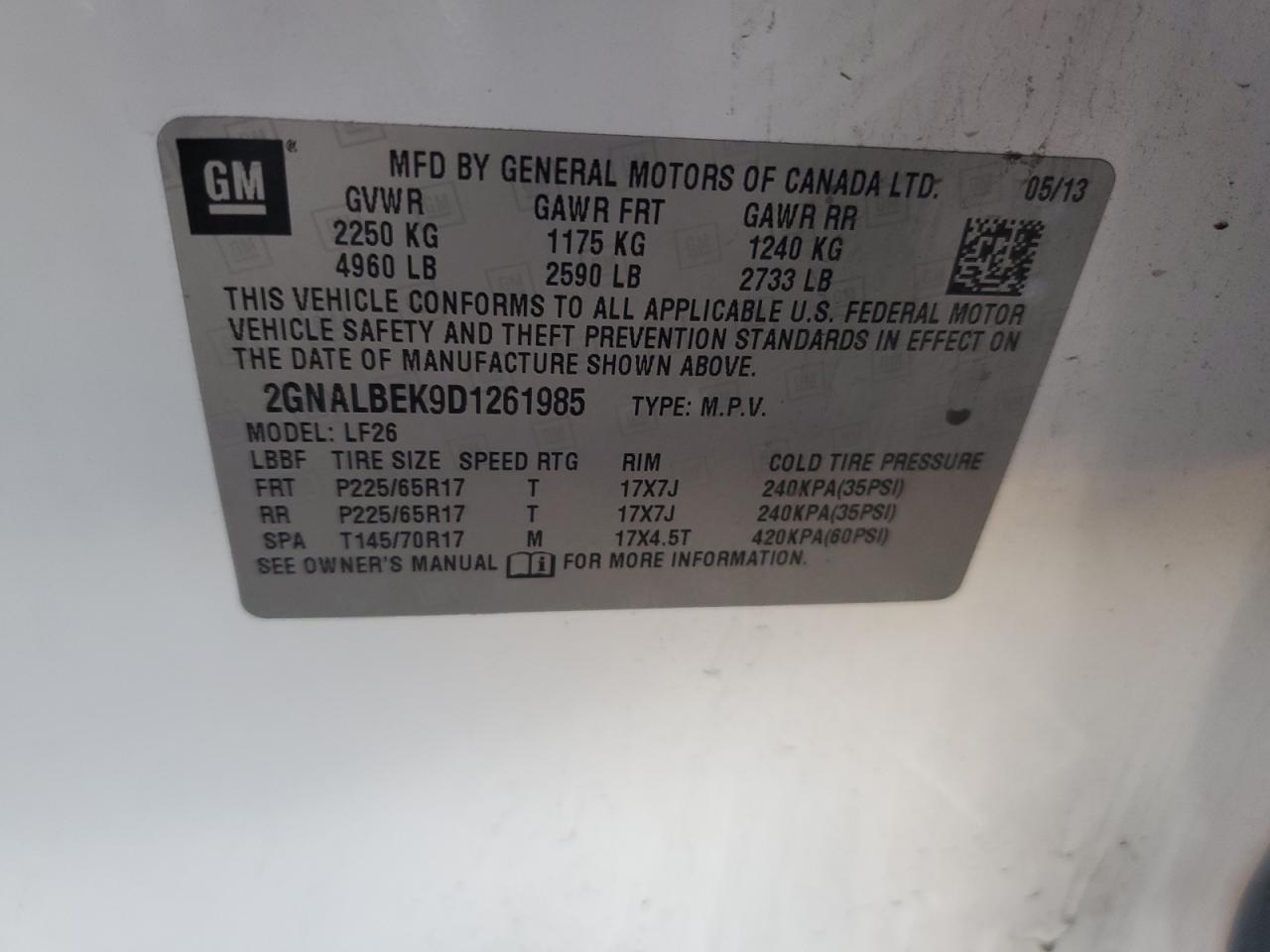 2013 Chevrolet Equinox Ls VIN: 2GNALBEK9D1261985 Lot: 92403115