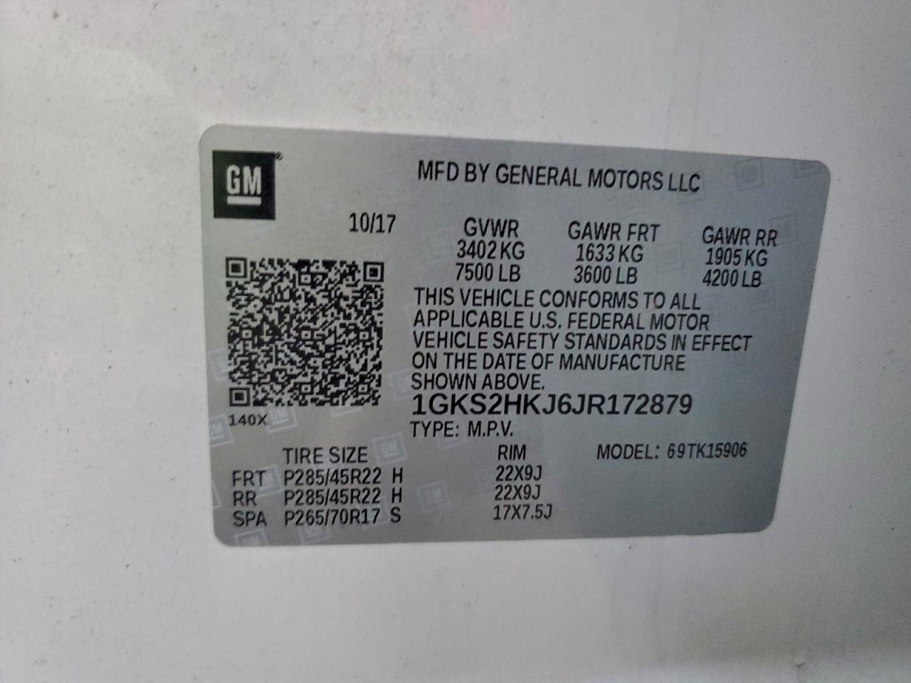 2018 GMC Yukon Xl Denali VIN: 1GKS2HKJ6JR172879 Lot: 94153005