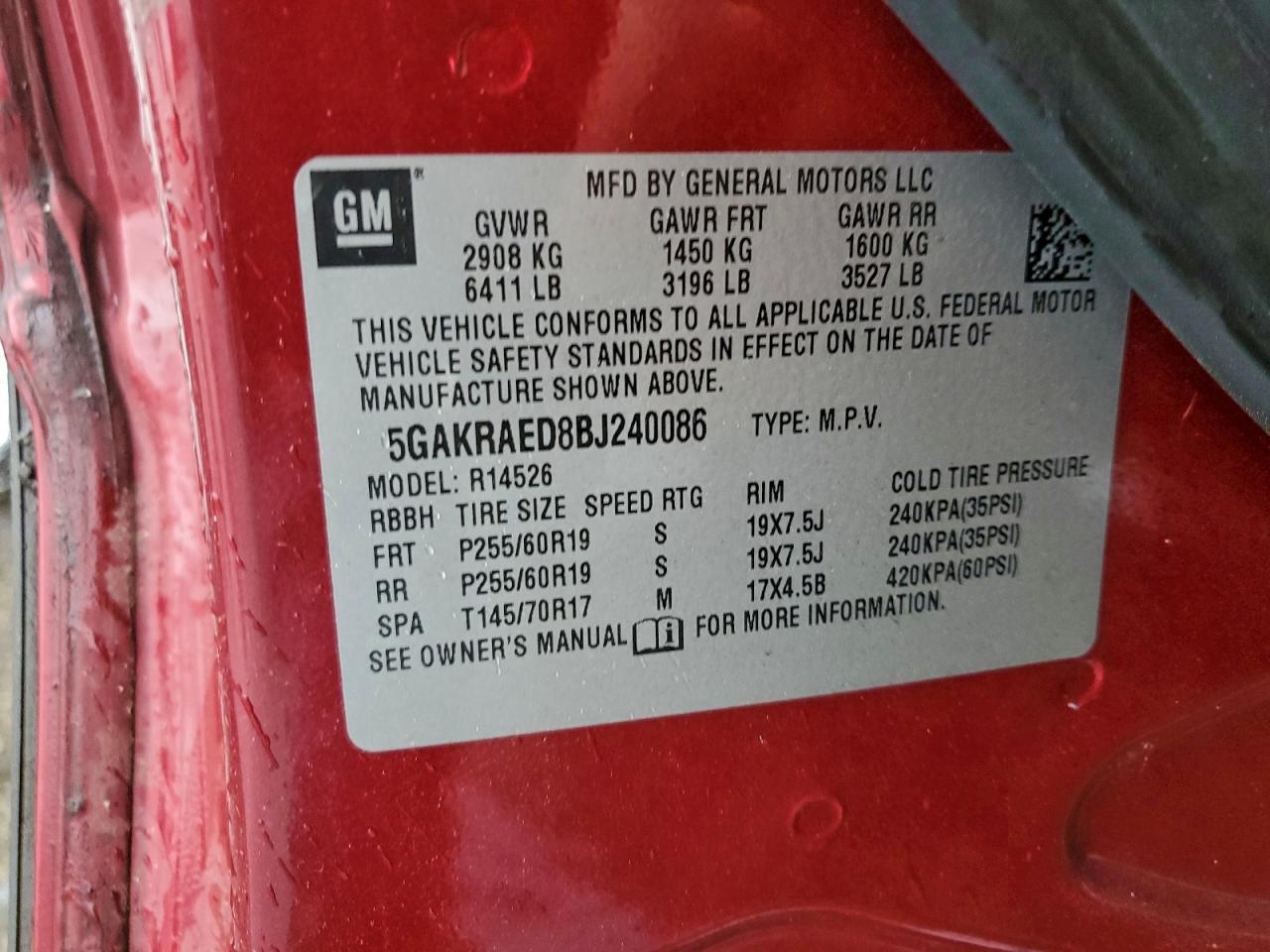 2011 Buick Enclave Cx VIN: 5GAKRAED8BJ240086 Lot: 94596475