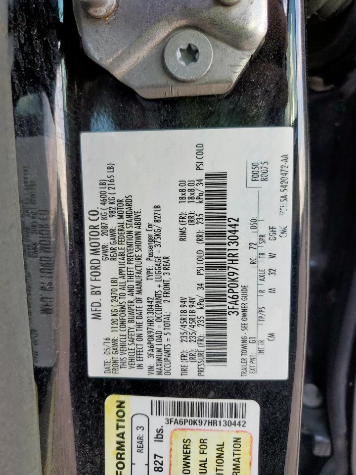 2017 Ford Fusion Titanium VIN: 3FA6P0K97HR130442 Lot: 91795935