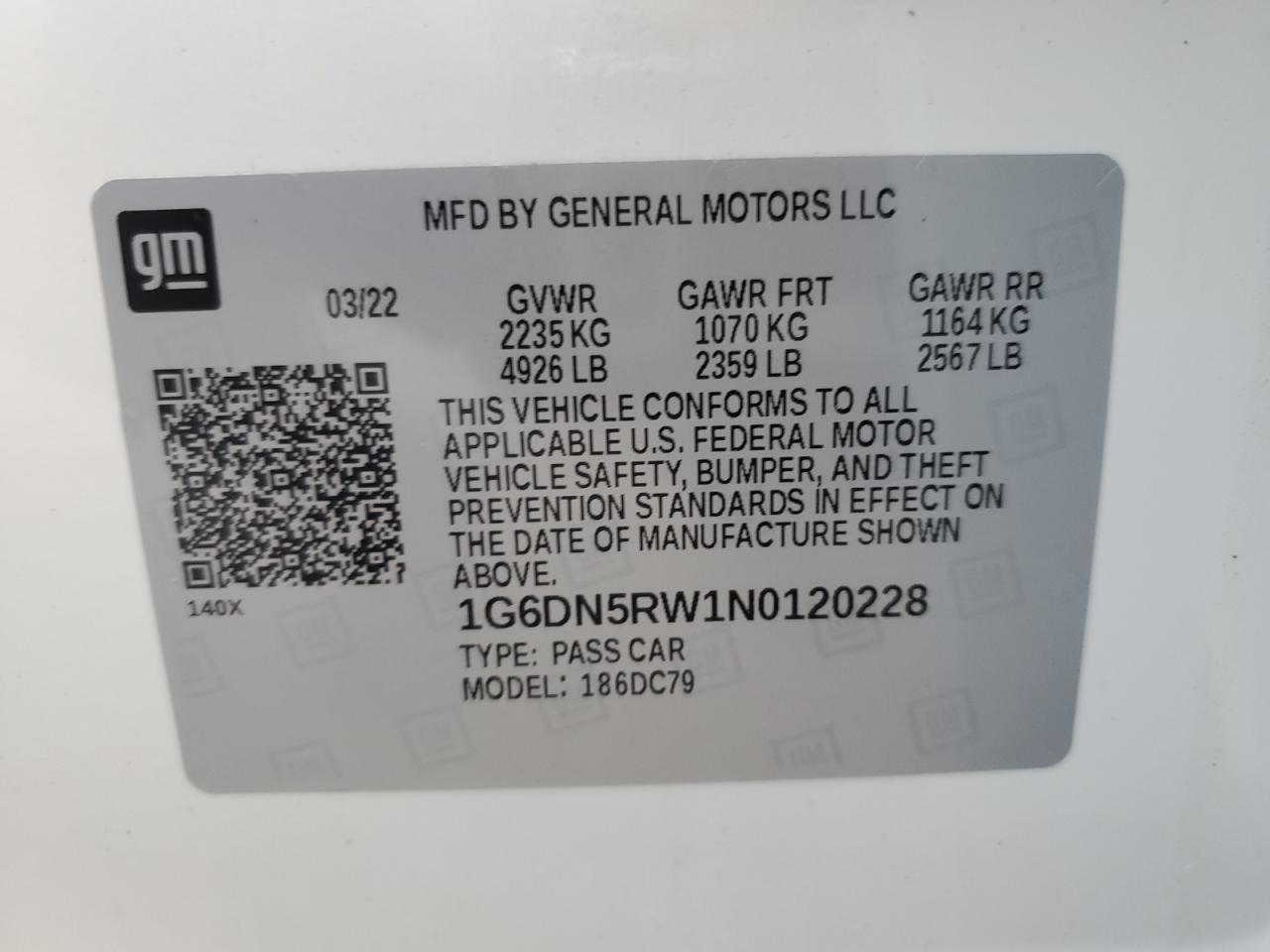 2022 Cadillac Ct5 Premium Luxury VIN: 1G6DN5RW1N0120228 Lot: 91709205