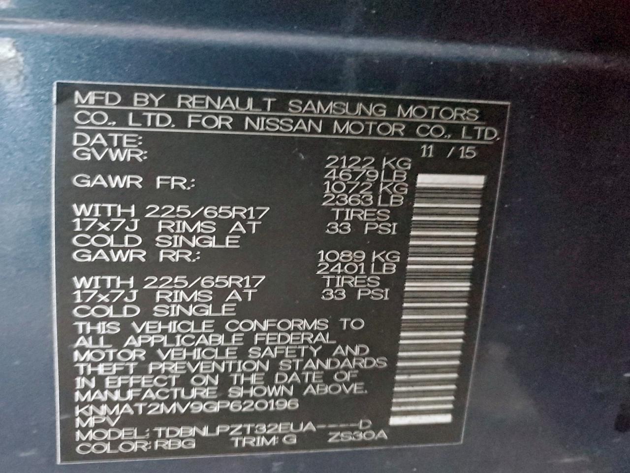 2016 Nissan Rogue S VIN: KNMAT2MV9GP620196 Lot: 94033555