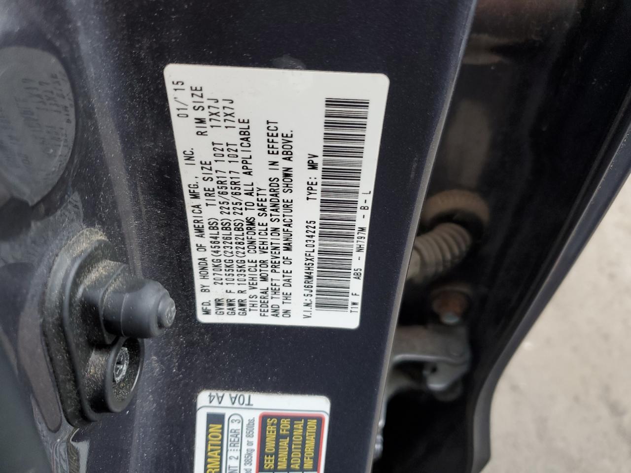 2015 Honda Cr-V Ex VIN: 5J6RM4H5XFL034225 Lot: 91995745