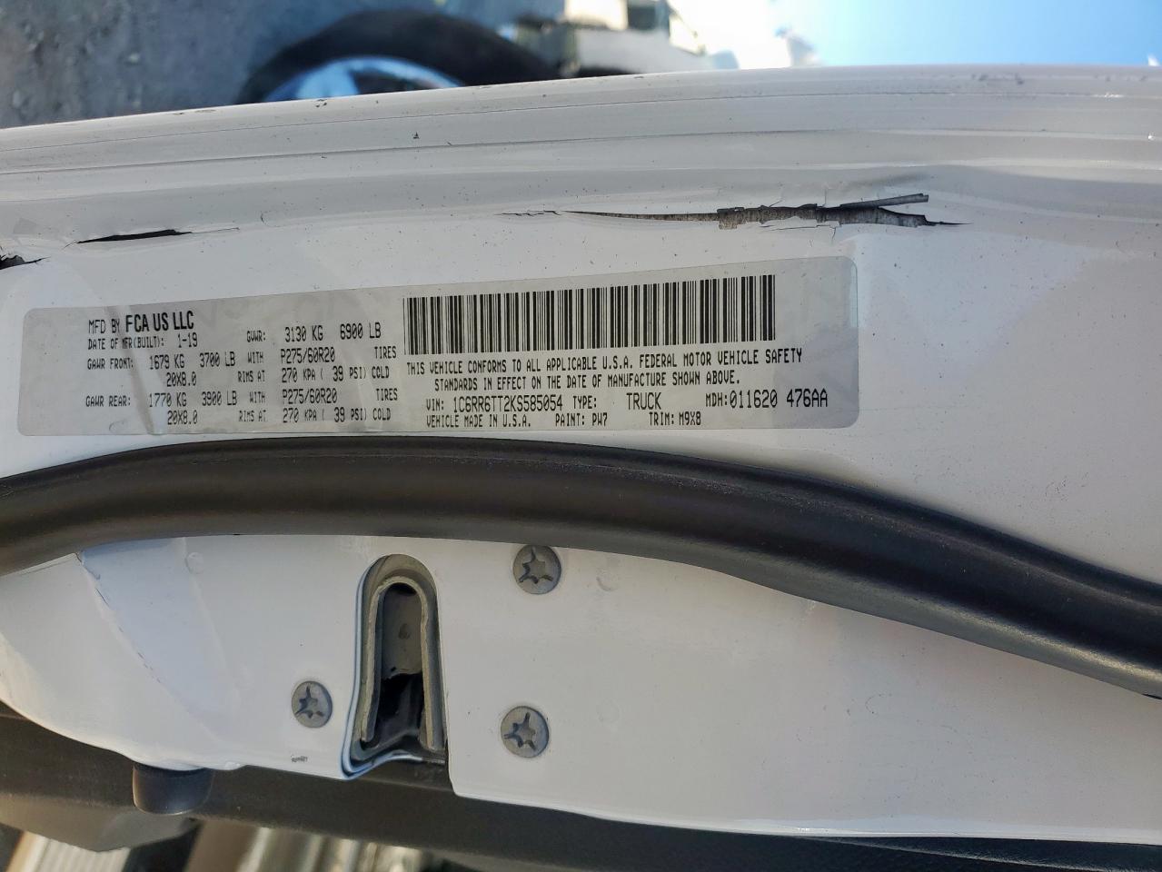 2019 Ram 1500 Classic Slt VIN: 1C6RR6TT2KS585054 Lot: 92261235