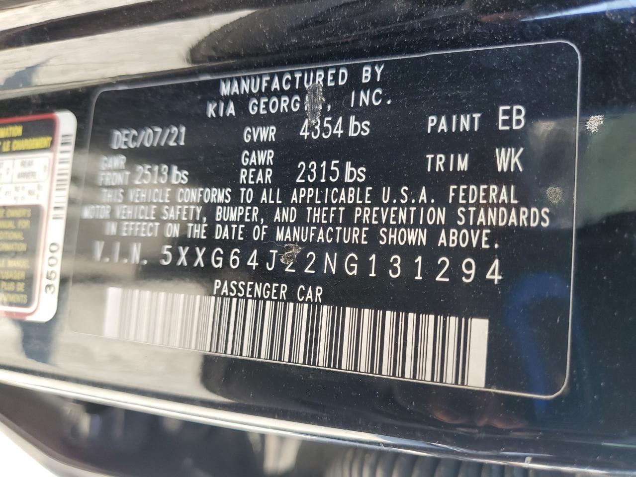 2022 Kia K5 Gt Line VIN: 5XXG64J22NG131294 Lot: 91933025