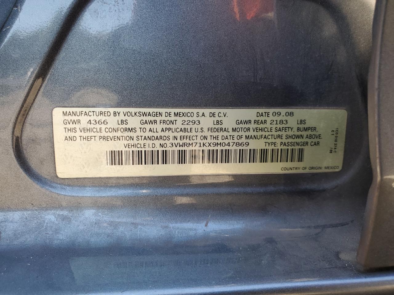 2009 Volkswagen Jetta Se VIN: 3VWRM71KX9M047869 Lot: 91842475