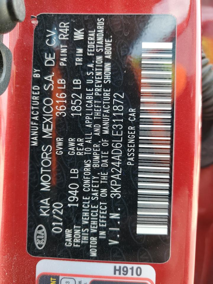 2020 Kia Rio Lx VIN: 3KPA24AD6LE311872 Lot: 91859375