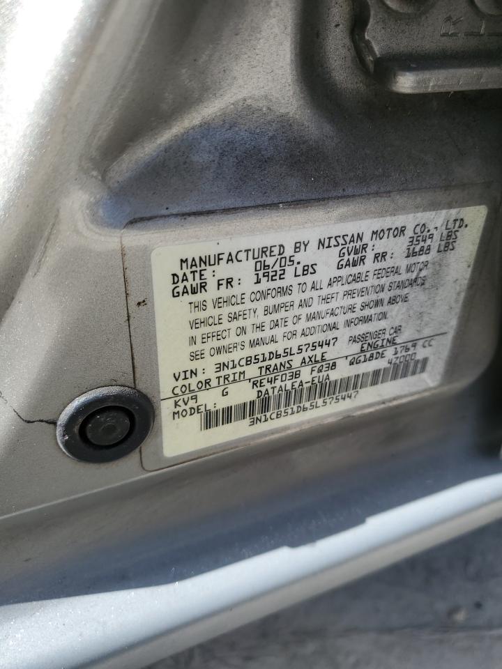 2005 Nissan Sentra 1.8 VIN: 3N1CB51D65L575447 Lot: 91651795