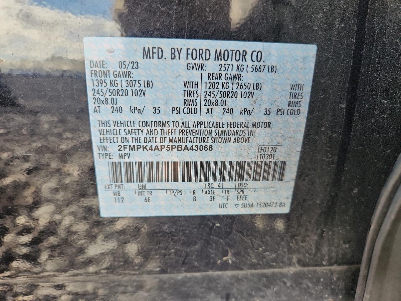 2023 Ford Edge St VIN: 2FMPK4AP5PBA43068 Lot: 92240035