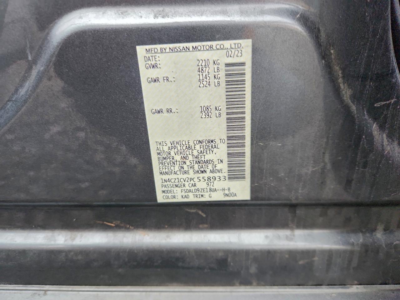 2023 Nissan Leaf Sv Plus VIN: 1N4CZ1CV2PC558933 Lot: 93540485