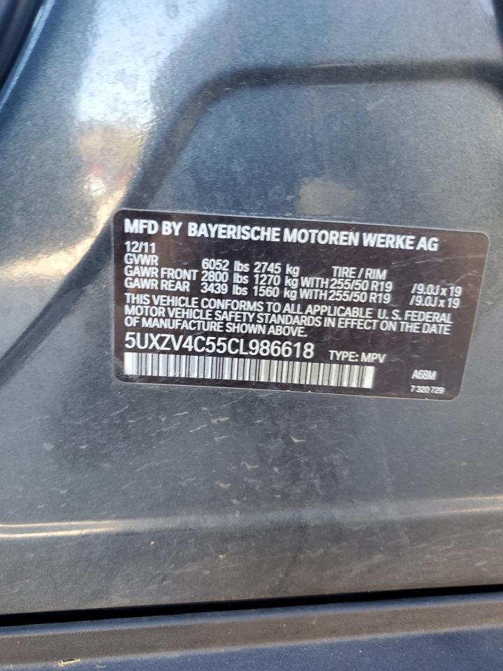 2012 BMW X5 xDrive35I VIN: 5UXZV4C55CL986618 Lot: 85415265