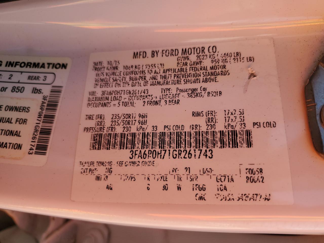 2016 Ford Fusion Se VIN: 3FA6P0H71GR261743 Lot: 90643885