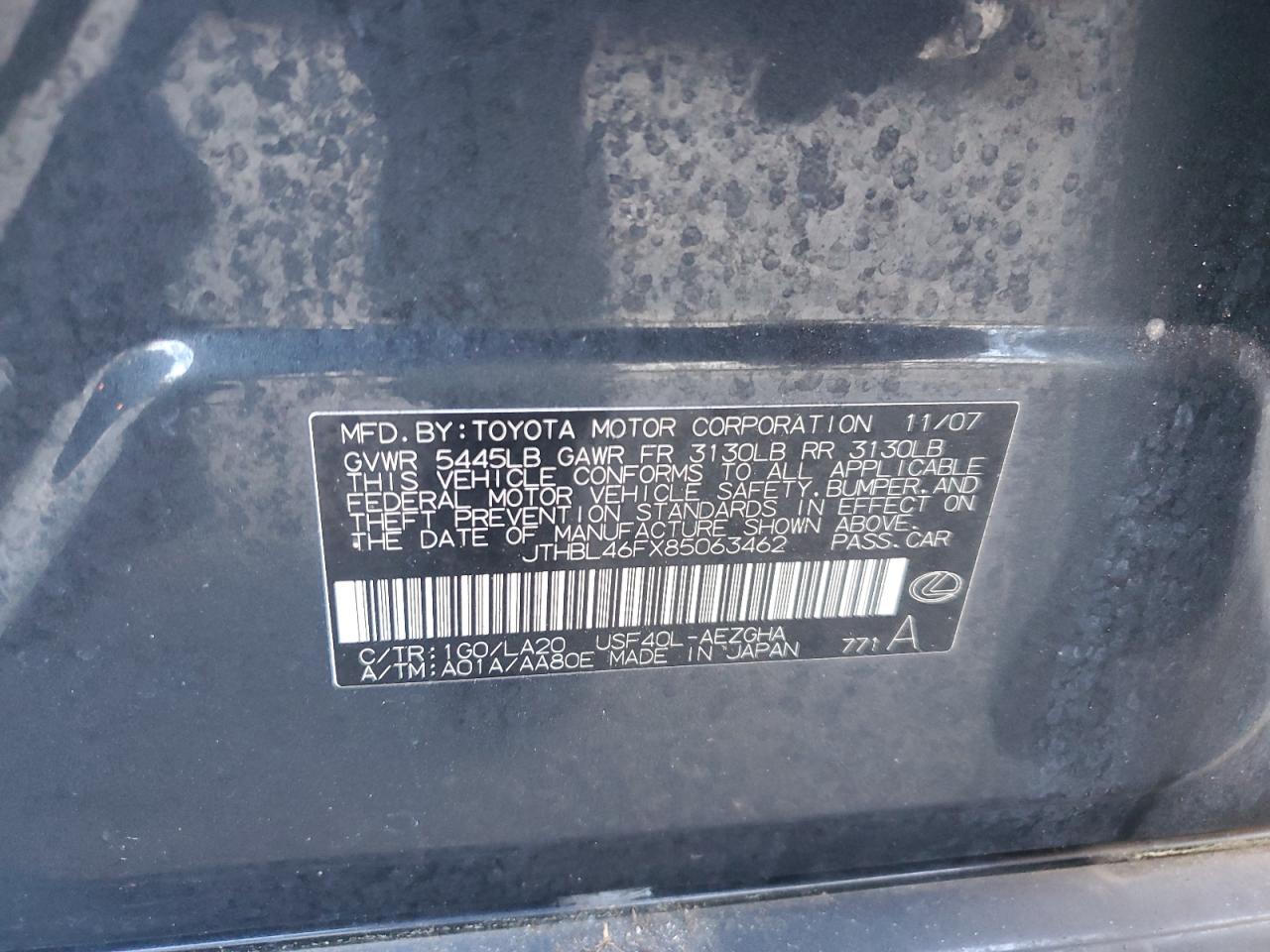 2008 Lexus Ls 460 VIN: JTHBL46FX85063462 Lot: 92849825