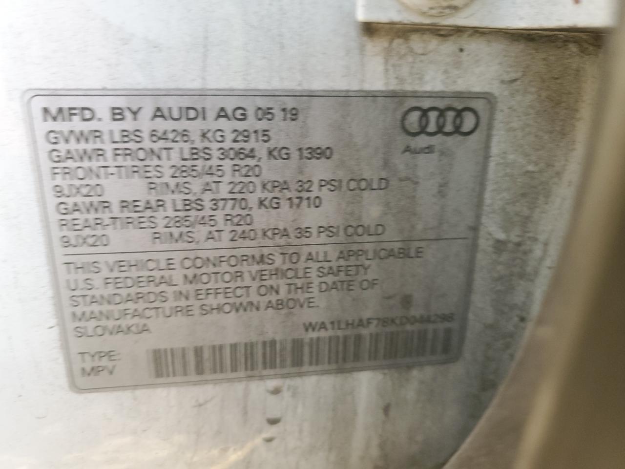 2019 Audi Q7 Premium Plus VIN: WA1LHAF78KD044298 Lot: 92383735