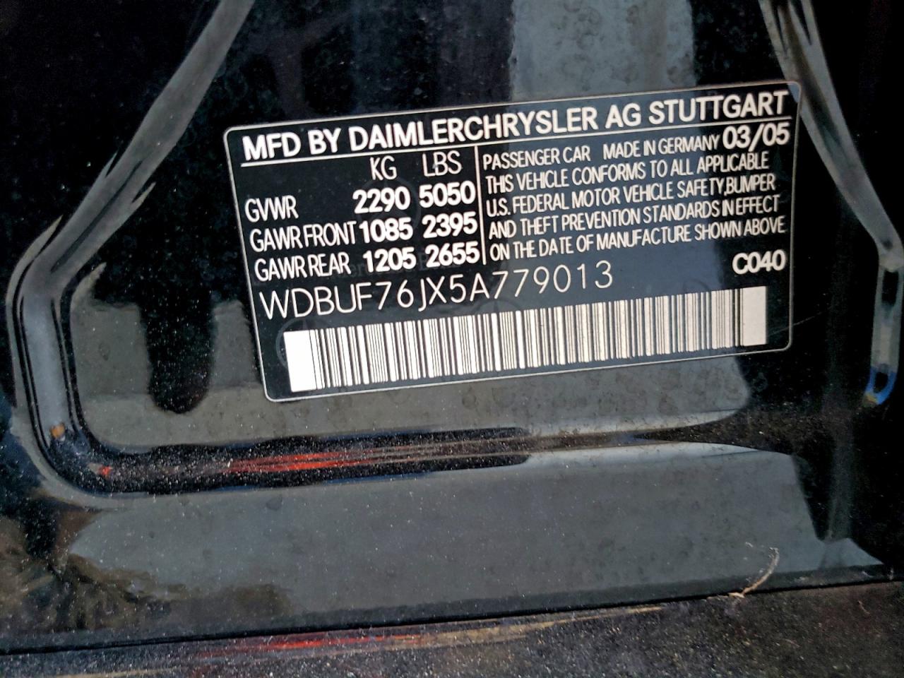 2005 Mercedes-Benz E 55 Amg VIN: WDBUF76JX5A779013 Lot: 91865065