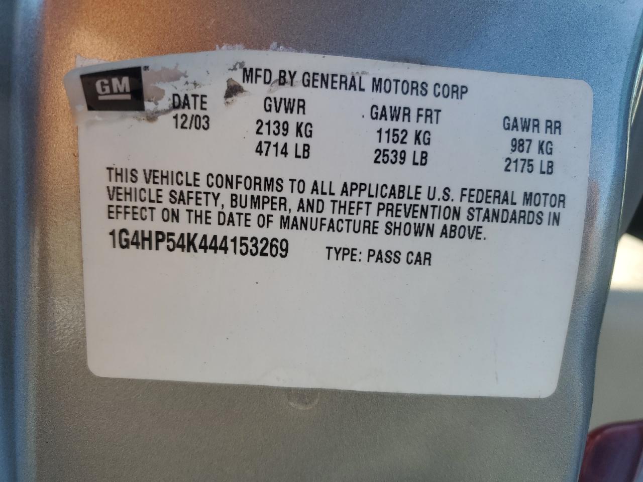 2004 Buick Lesabre Custom VIN: 1G4HP54K444153269 Lot: 91770645