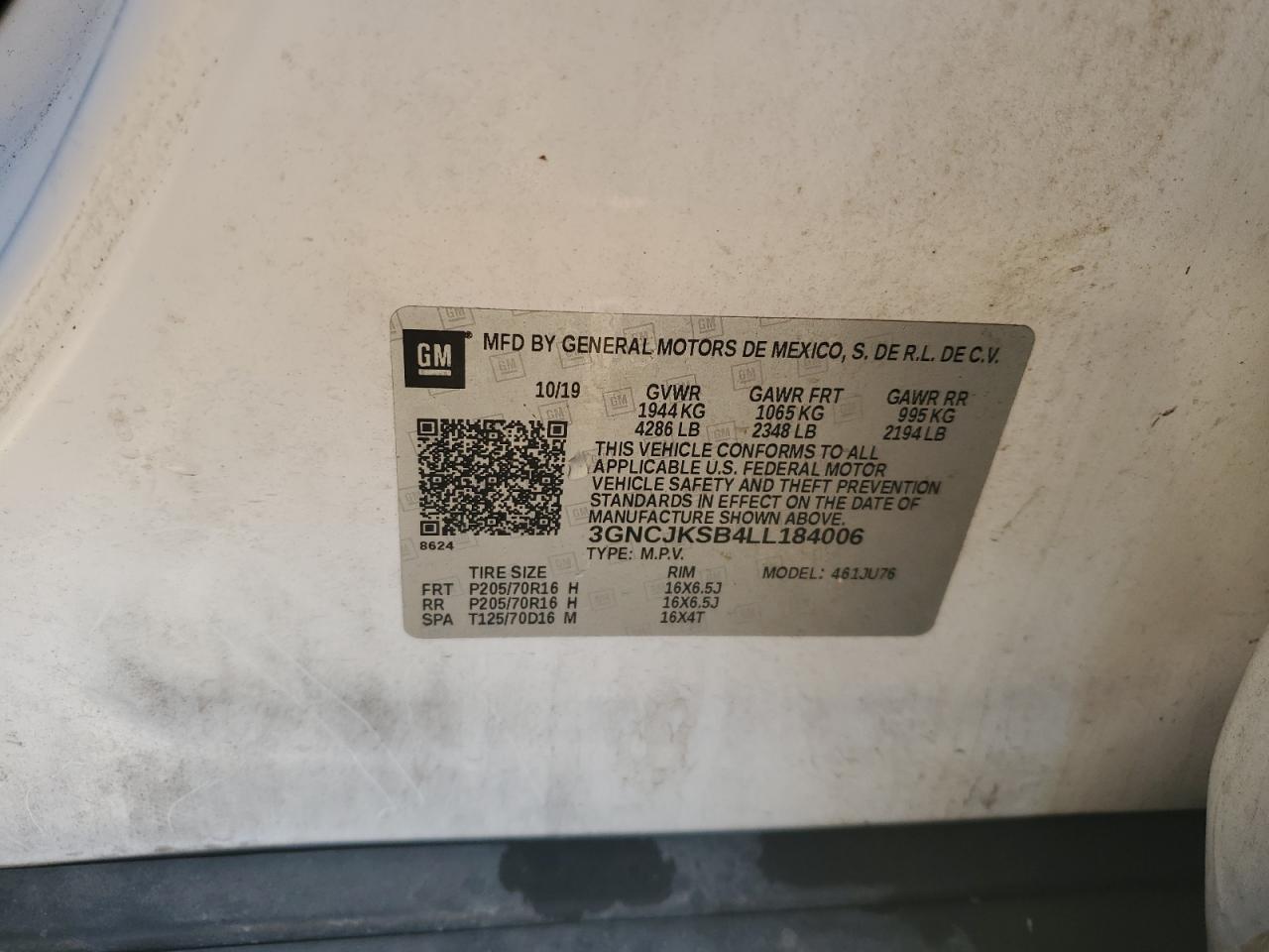 2020 Chevrolet Trax Ls VIN: 3GNCJKSB4LL184006 Lot: 91838945