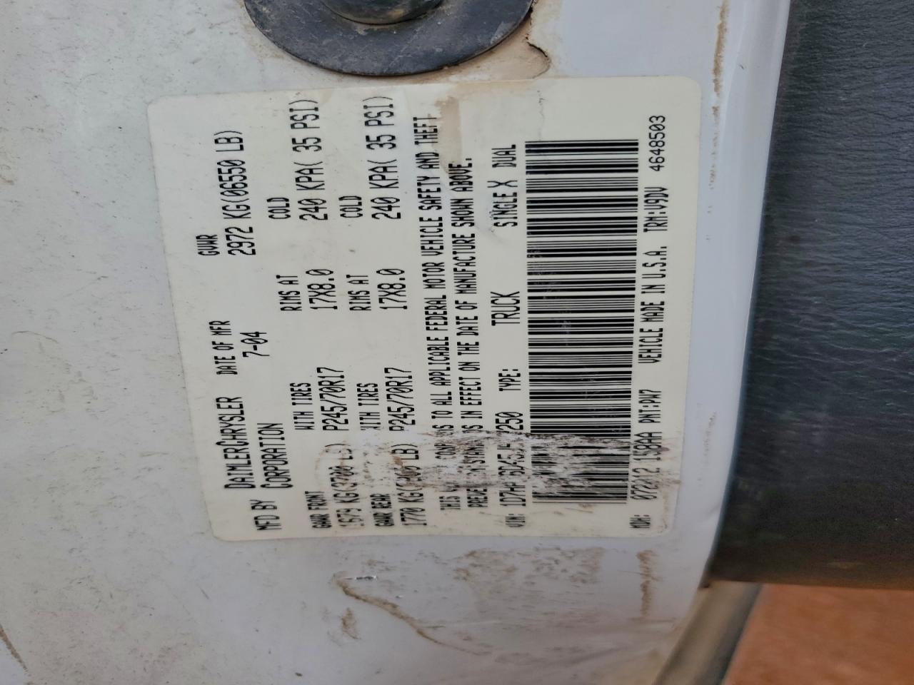 2005 Dodge Ram 1500 St VIN: 1D7HA16D45J507250 Lot: 94348685