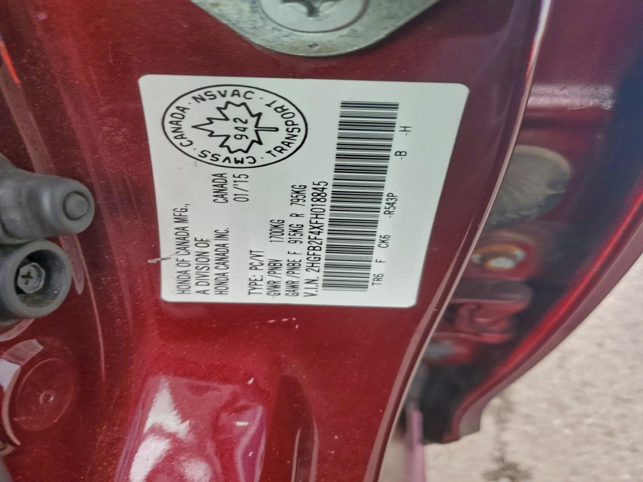 2015 Honda Civic Lx VIN: 2HGFB2F4XFH018845 Lot: 94037925